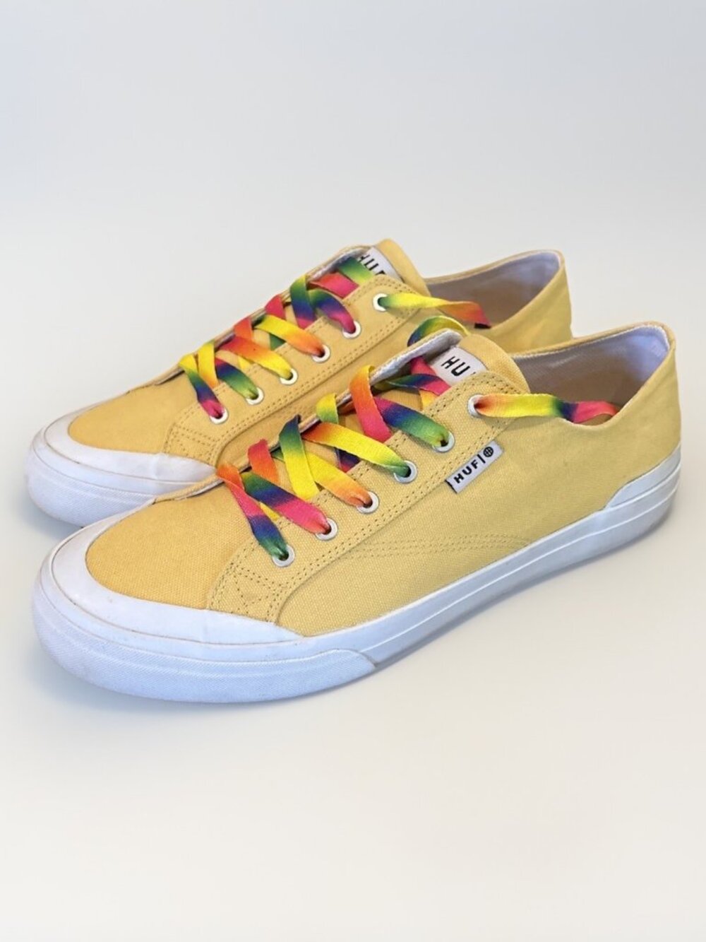HUF Yellow Canvas Sneakers Rainbow Laces Size 11